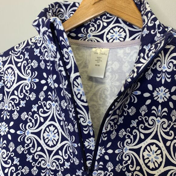 Vera Bradley Womens French Terry Quarter Zip Pullover Steel Blue Medallion - Picture 3 of 13